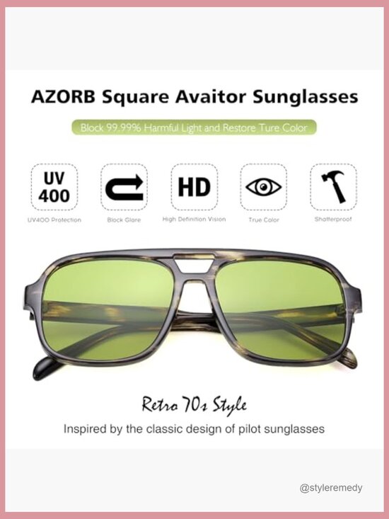 Vintage Square Sunglasses with UV400 Protection, Acetate Frame main image 7